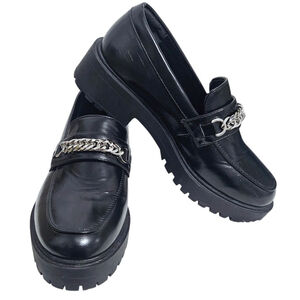 YETIER Platform Women's Black Loafer W/Chain Slip-ons Sz 8